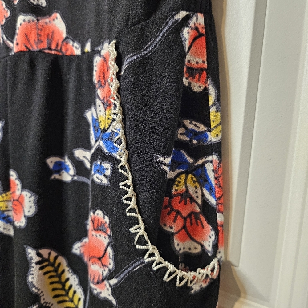 Eyeshadow Black Floral S Jumpsuit Wide Leg Spaghetti Strap Boho Cropped Casual - Picture 8 of 15
